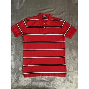 Polo Ralph Lauren Vintage Knit Mesh Classic Fit Striped Polo Shirt Red Sz Large